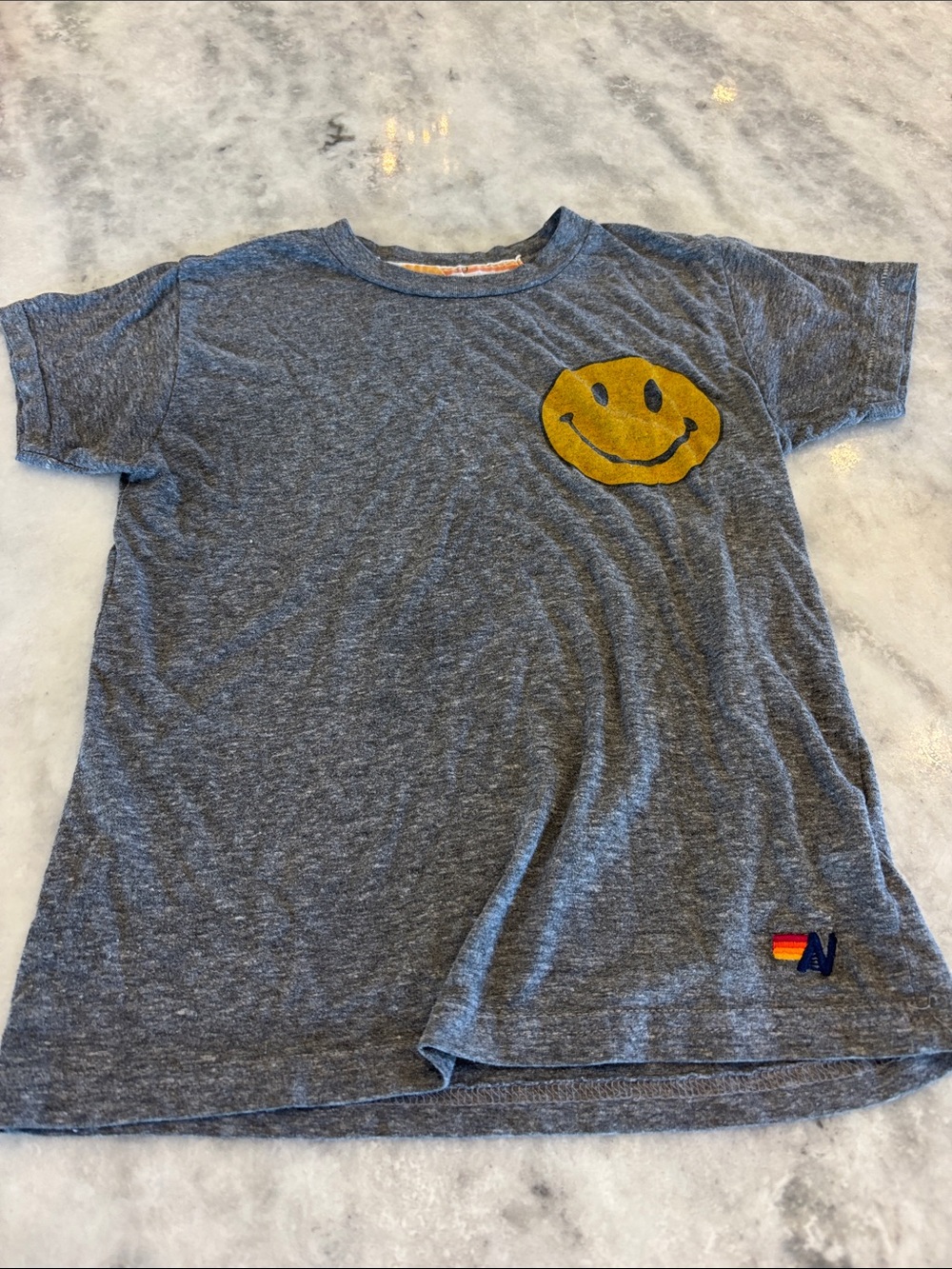 Aviator Nation Heather Gray Tee with Yellow Smiley